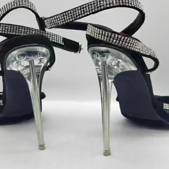 Beautiful Miss Lola Black EMBELLISHED STRAP Clear Heels Open Toe Size 6 - Picture 3 of 11